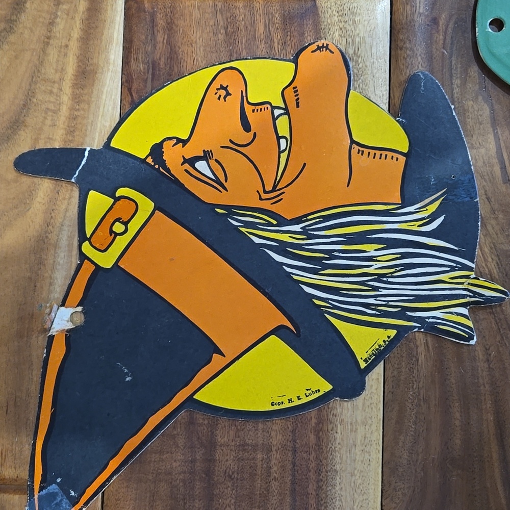 Vintage H.E. Luhrs Die-Cut USA Cardboard Halloween Decor Cat  Witch‎ Pumpkin - Picture 5 of 16